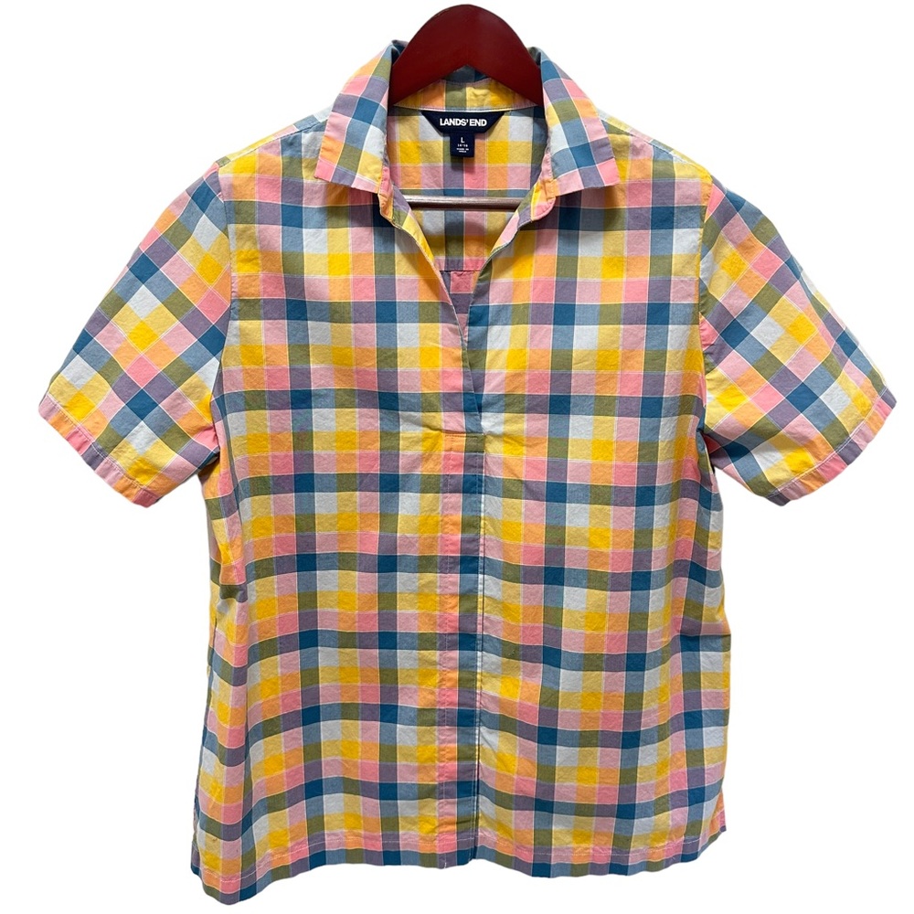 Lands’ End Checkered Pullover Top L - Picture 2 of 4